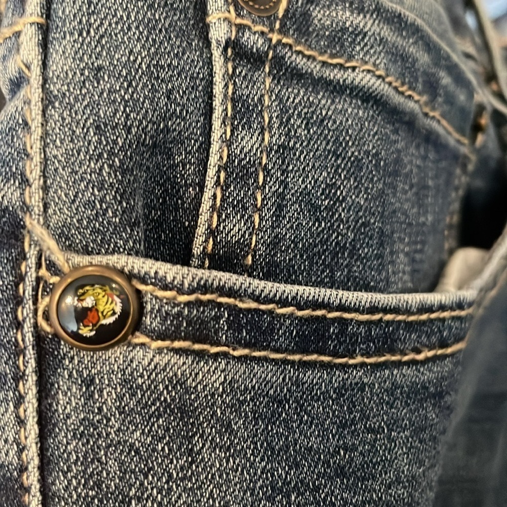 NWT ED HARDY Vintage Y2K Slim Flare Women Jeans Denim SZ 34 Stretch Skull NYC - Picture 14 of 15